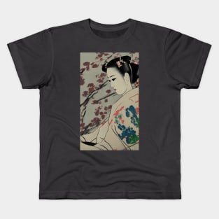 Geisha with floral kimono drawing Kids T-Shirt